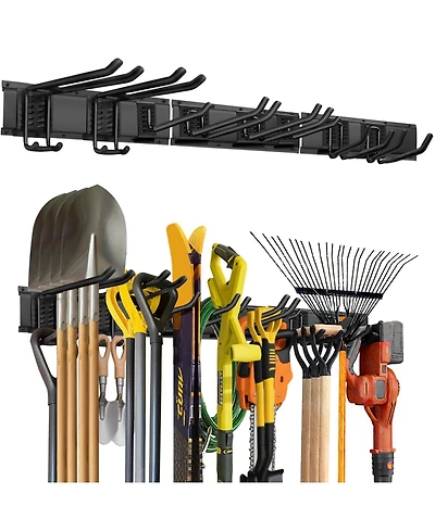 Xdovet Wall mounted tool storage rack with hooks suitable for gardening tools ladders and shovels