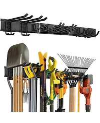 Xdovet Wall mounted tool storage rack with hooks suitable for gardening tools ladders and shovels
