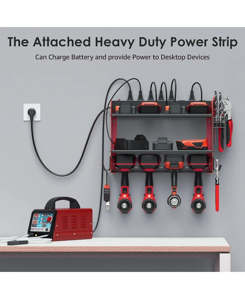 Xdovet Power Tool Organizer Wall Mount Charging Station Rack Holder 8 Outlet