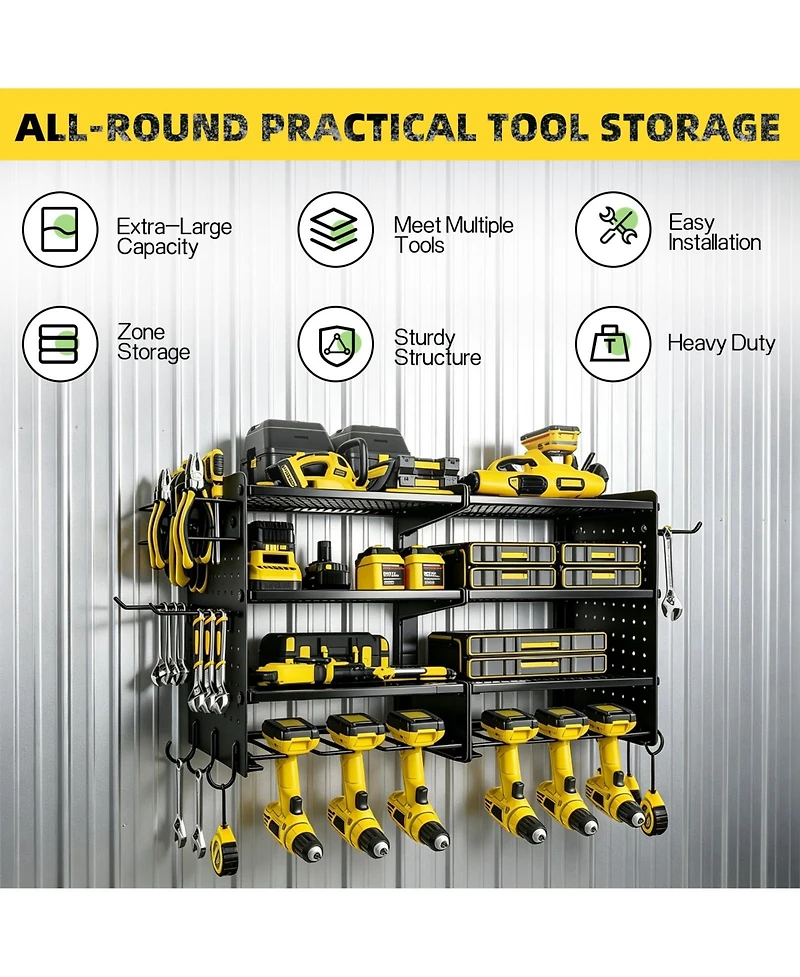 Xdovet Power Tool Organizer Wall Mount 4 Tier Heavy Duty Storrack Drill Holder Hooks Garage Workshop Storage Rack