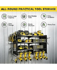 Xdovet Power Tool Organizer Wall Mount 4 Tier Heavy Duty Storrack Drill Holder Hooks Garage Workshop Storage Rack