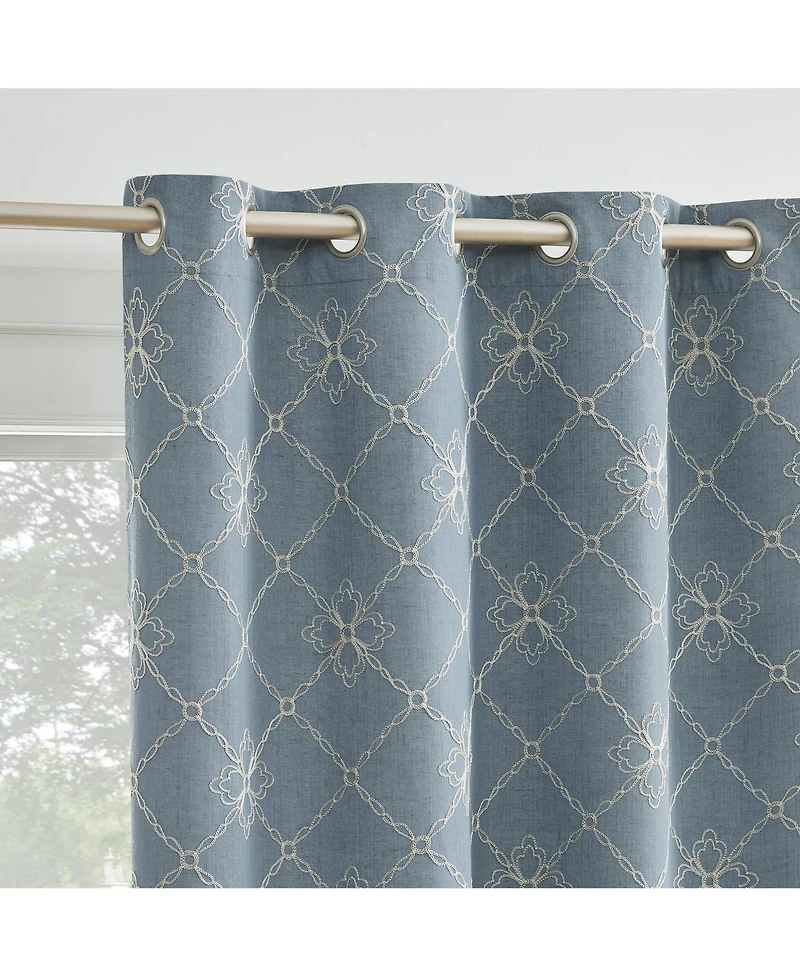 Sun Zero Adria Trellis Embroidered 100percentage Blackout Grommet Curtain Panel