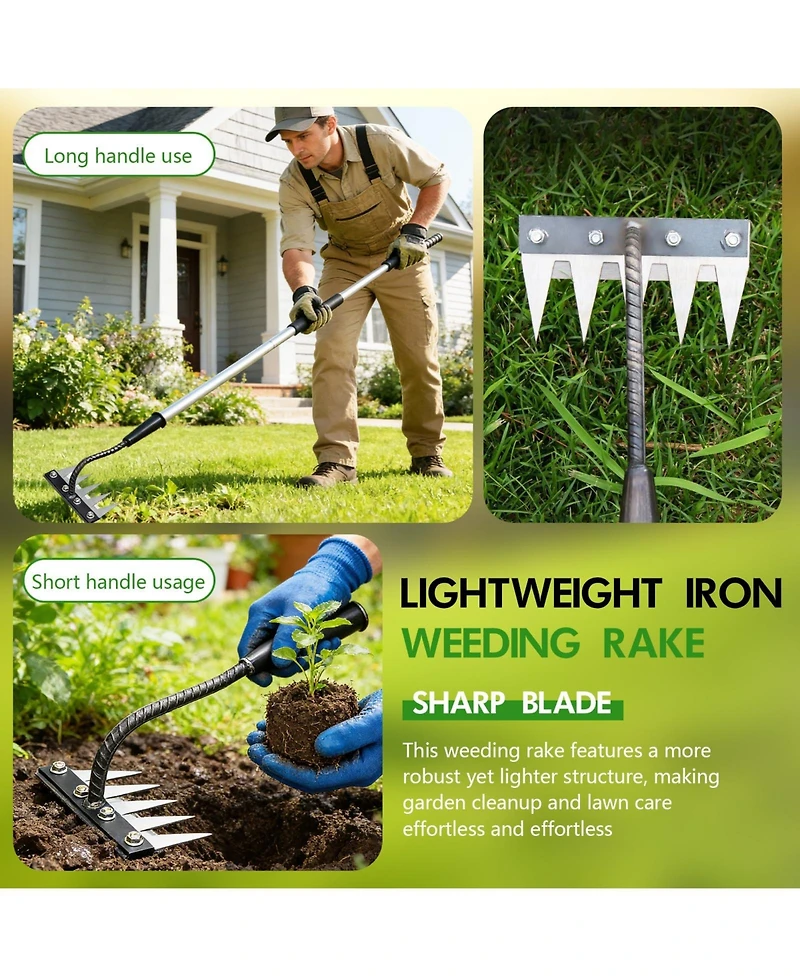 Xdovet Garden Hand Rake Carbon Steel 5 Teeth Weeding Leaf Removal