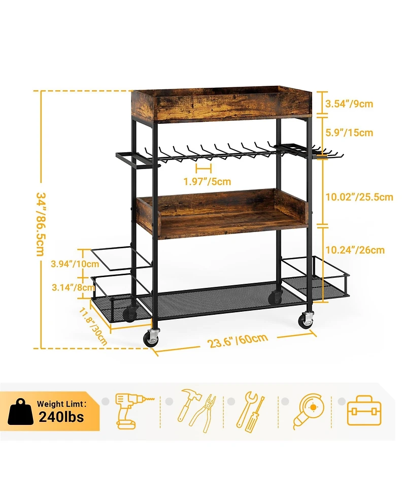 Xdovet 4 Tier Rolling Tool Cart With Drill Rack Hooks Shelves