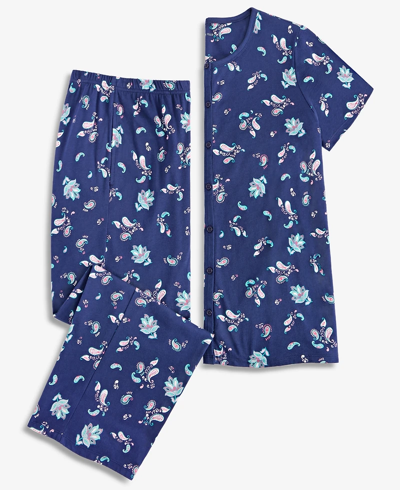 Charter Club Women's 2-Pc. Cotton Printed Cropped Pajamas Set