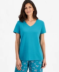 Charter Club Women's Solid V-Neck Short-Sleeve Sleepwear Top, Created for Macy's