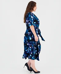 Kasper Plus Size Floral Fit & Flare Faux-Wrap Midi Dress