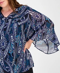 Kasper Plus V-Neck Ruffle-Sleeve Blouse