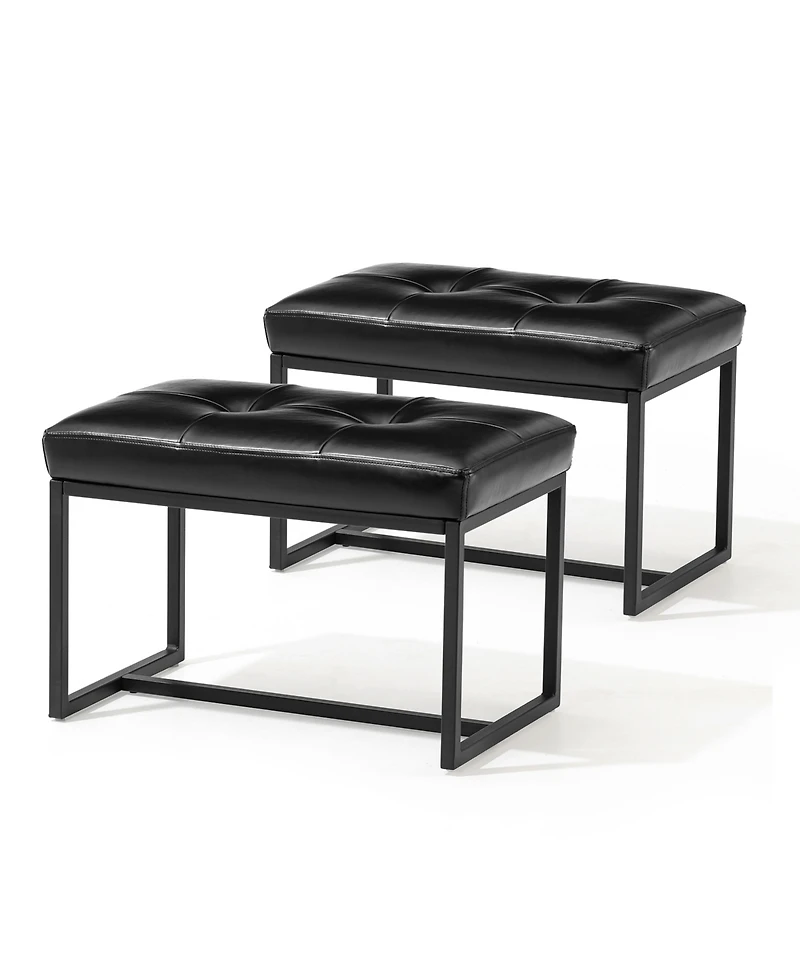 Glitzhome Modern Thick Leatherette Accent Stool, Set of 2