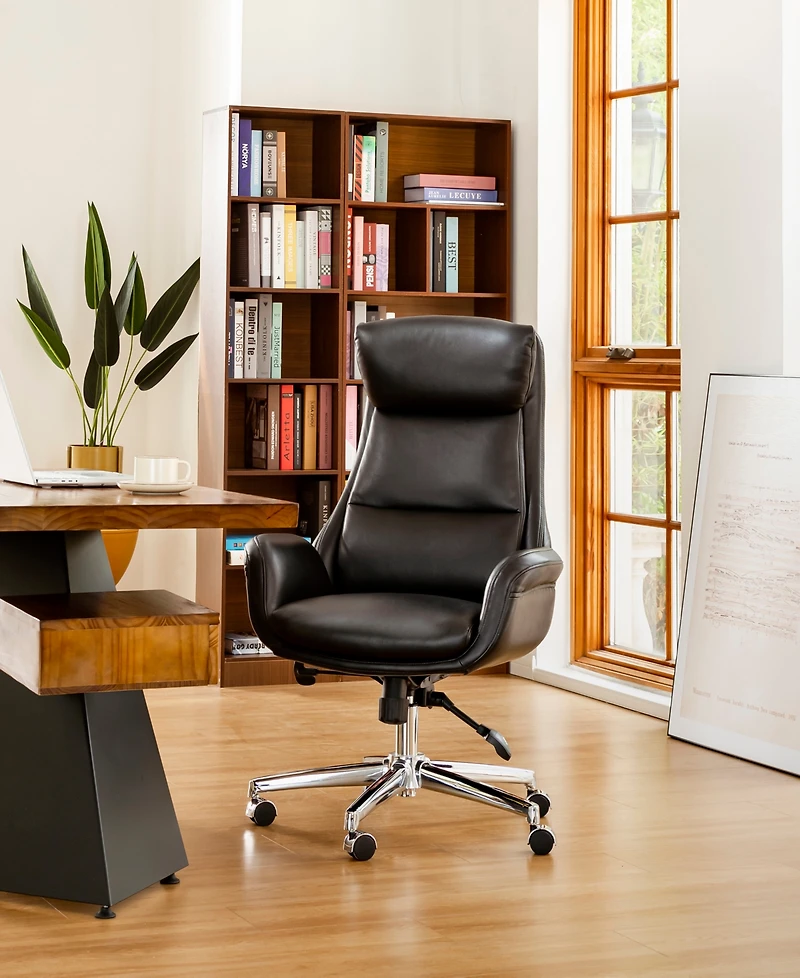 Glitzhome Mid-Century Modern 47.75" Leatherette High Back Office Chair