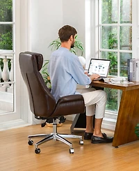 Glitzhome Mid-Century Modern 47.75" Bonded Leather High Back Office Chair