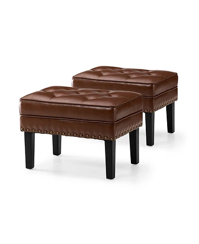 Glitzhome Mid-century Modern Leatherette Button-tufted Accent Stool, Set of 2