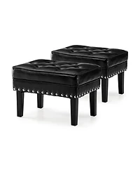 Glitzhome Mid-century Modern Leatherette Button-tufted Accent Stool, Set of 2