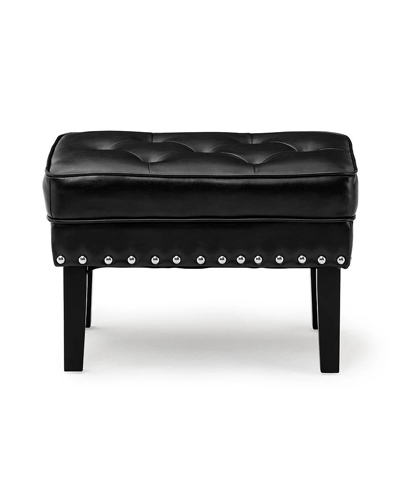 Glitzhome Mid-century Modern Leatherette Button-tufted Accent Stool, Set of 2