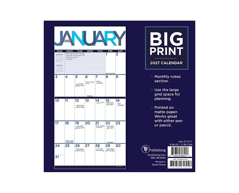 Tf Publishing Paper Goods 2027 Big Print Mini Calendar