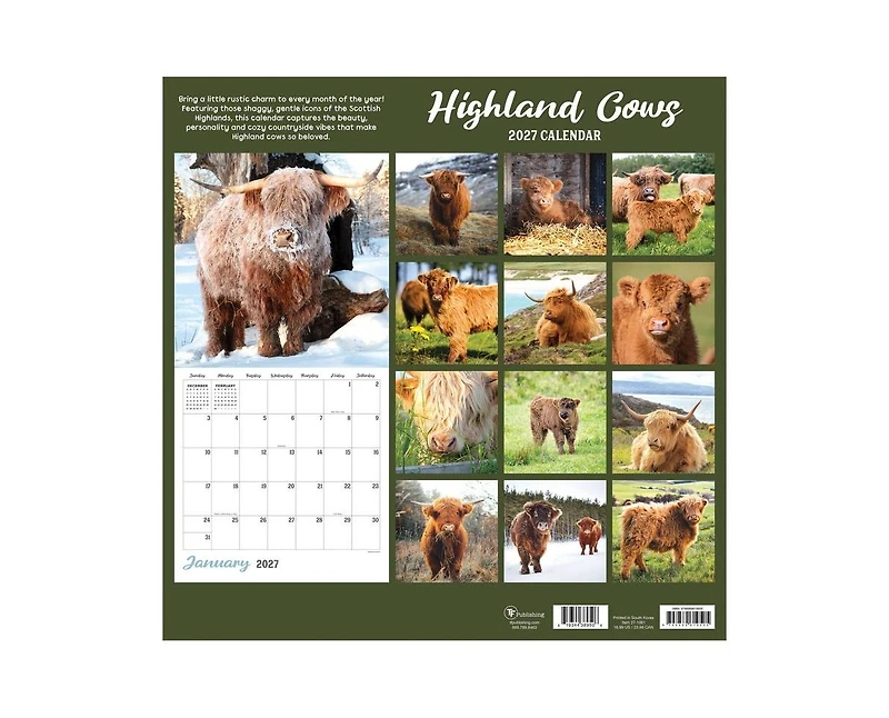 Tf Publishing Paper Goods 2027 Highland Cows Wall Calendar