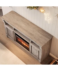 homfan Farmhouse Fireplace Tv Stand, 58 Inch Entertainment Center with 36 Electric Fireplace, 3D Realistic Flame, Media Console for Living Room