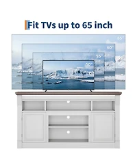 homfan Farmhouse Fireplace Tv Stand, 58 Inch Entertainment Center with 36 Inch Electric Fireplace, 3D Realistic Flame, Media Console for Living Room