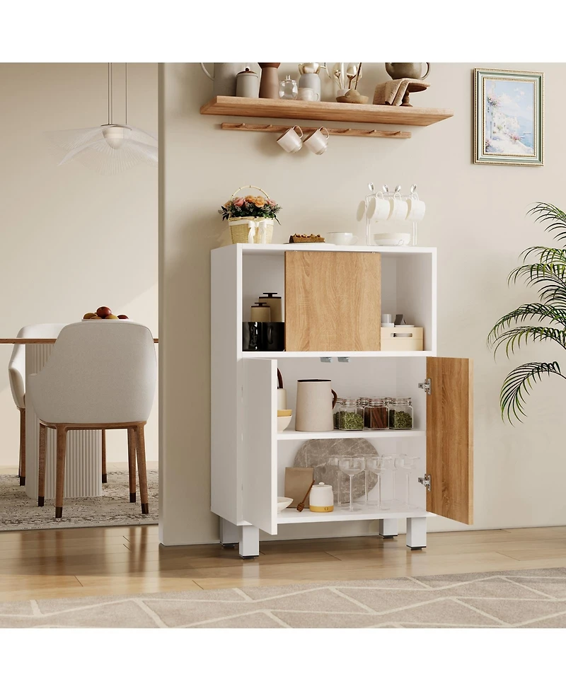 homfan Wooden Freestanding Storage Cabinet with Sliding Doors and Adjustable Shelves, Multi-Use Organizer for Office, Living Room, Kitchen, Bathroom
