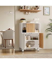 homfan Wooden Freestanding Storage Cabinet with Sliding Doors and Adjustable Shelves, Multi-Use Organizer for Office, Living Room, Kitchen, Bathroom