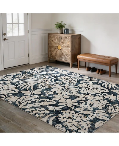 homfan 5x7 Ft Washable Area Rug, Plush Velvet Abstract Leaf Pattern Carpet for Entryway, Living Room, Bedroom, Home Decor, Tint