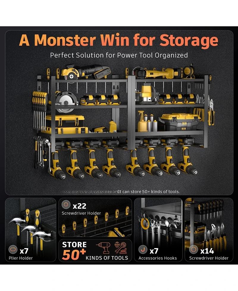 Xdovet Power Tool Organizer Wall Mount Drill Holder Metal Storage Rack Charging Station
