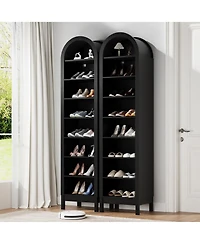 homfan Tall Shoe Cabinet, 70" Arched Storage Cabinet with 8 Tiers, Wooden Rack Adjustable Shelves