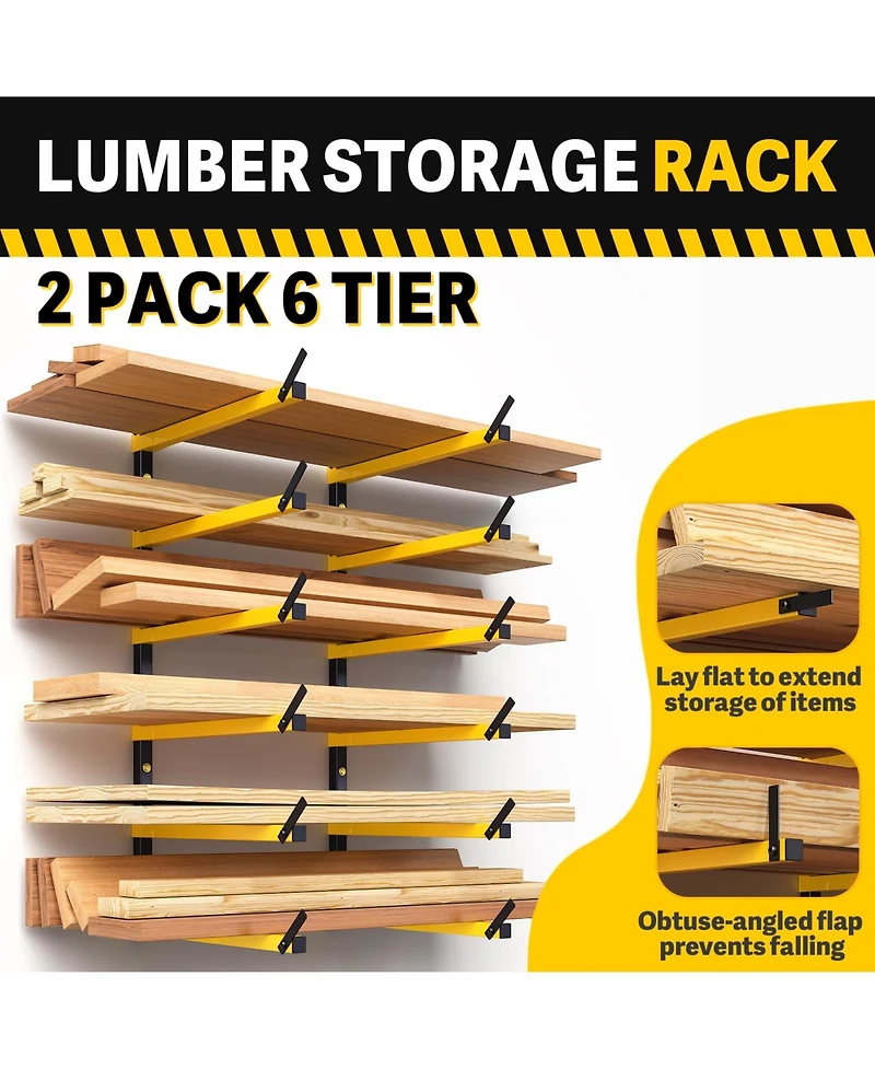 Xdovet Lumber Rack Folding Wall-Mounted Metal 6-Level Heavy Duty Garage Organizer Wood Storage Indoor Outdoor