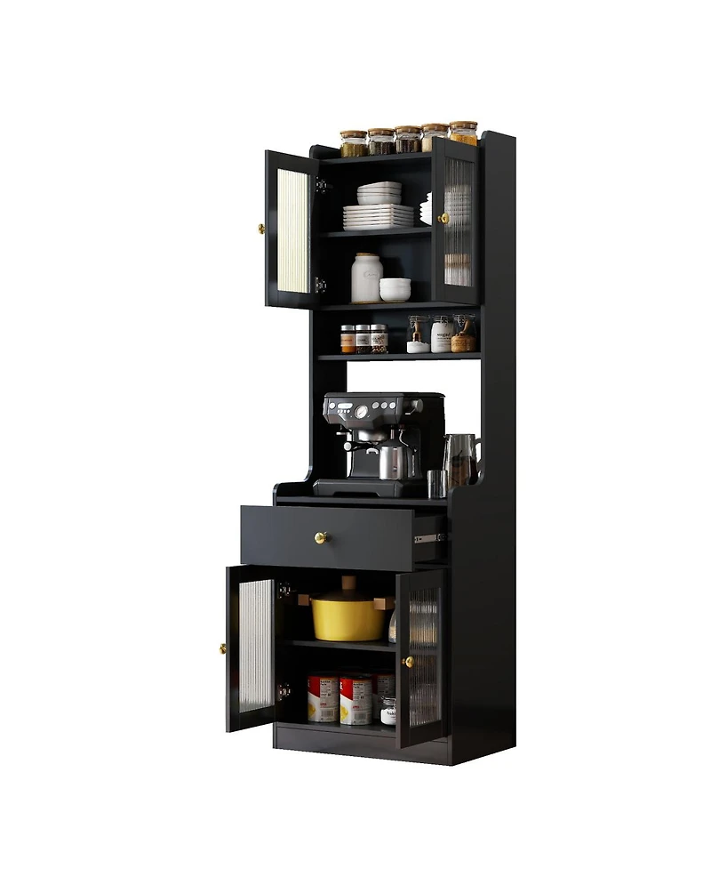 Streamdale Furniture Farmhouse Kitchen Pantry Hutch with Microwave Stand and Storage Cabinet