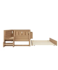 Streamdale Furniture Twin Bed with Bookshelves Staircase Safety Rails and Trundle