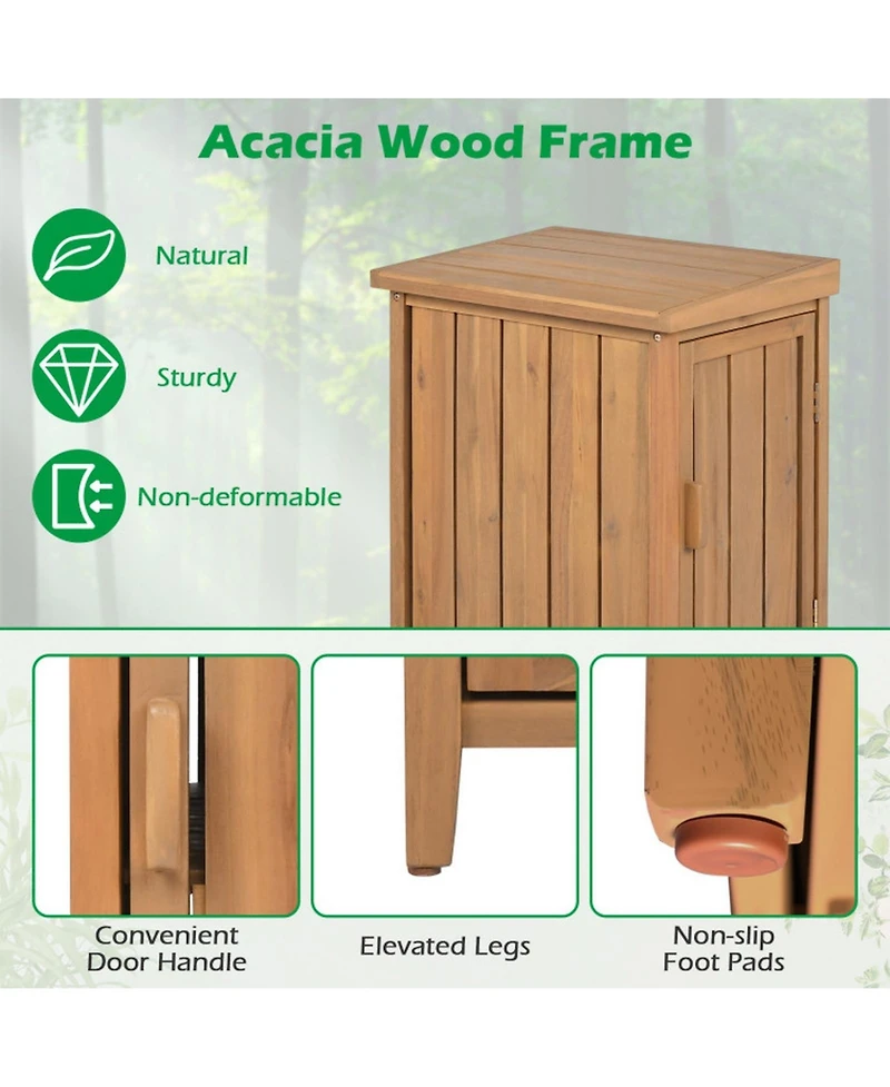 Sugift Acacia Wood Package Delivery Box with Openable Lid and Removable Shelf for Outdoor Use