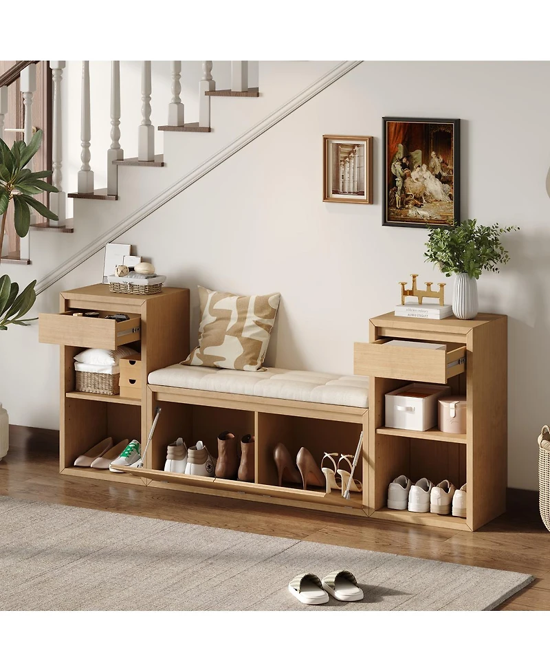 Streamdale Furniture All-in-One Entryway Storage Bench with Cushion Drawers and Shelves