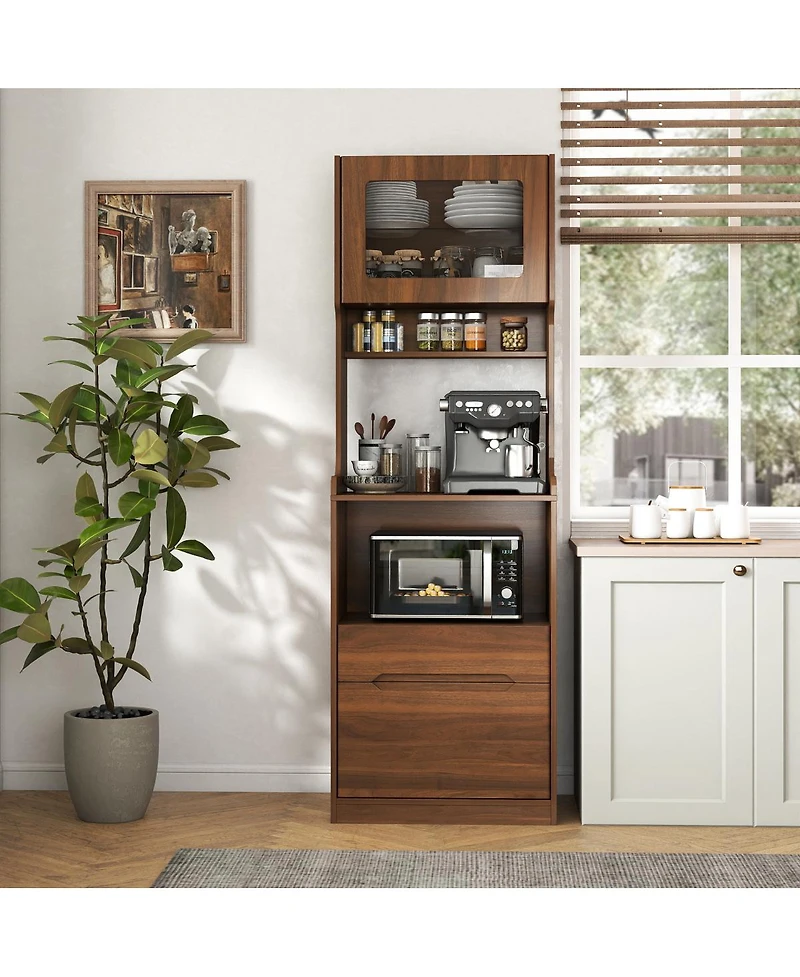 Streamdale Furniture Farmhouse Kitchen Pantry Hutch with Microwave Stand and Coffee Bar
