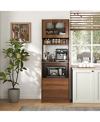 Streamdale Furniture Farmhouse Kitchen Pantry Hutch with Microwave Stand and Coffee Bar