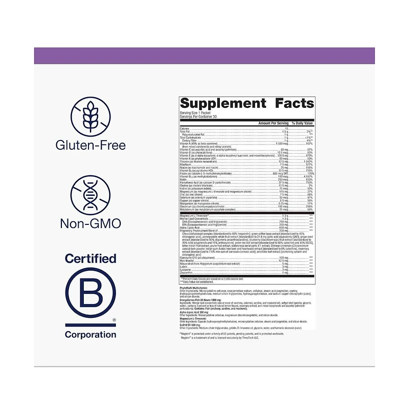 Metagenics Wellness Essentials Brain Health Comprehensive Daily Multivitamin Packs with Alpha Lipoic Acid, Biotin, Dha, Folate 30 Packets