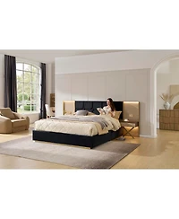 Streamdale Furniture Luxurious Velvet Platform Bed with Built-in Lamps Tables and Metal Frame