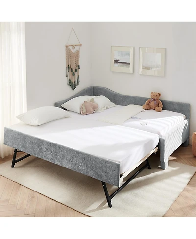 Streamdale Furniture Twin Curved Padded Daybed with Trundle and Usb Port