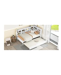 Streamdale Furniture Wooden Twin Daybed with Trundle Storage Shelf and Usb Ports