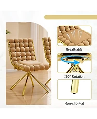 Streamdale Furniture Tufted Ball Backrest Swivel Chair with Gold Metal Legs