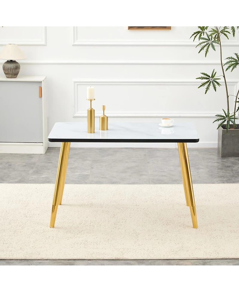 Streamdale Furniture Modern Minimalist Rectangular Dining Table with Faux Marble Top and Gold Legs