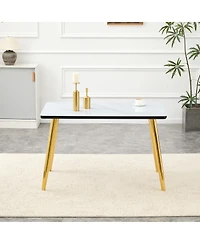 Streamdale Furniture Modern Minimalist Rectangular Dining Table with Faux Marble Top and Gold Legs