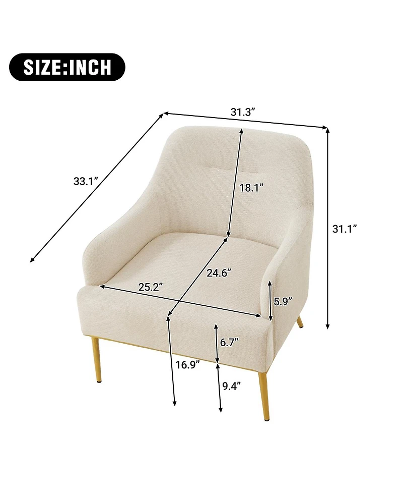Streamdale Furniture Modern Upholstered Accent Chair with Gold Metal Legs