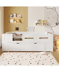 Streamdale Furniture Wood Platform Bed with Guardrail and Drawer