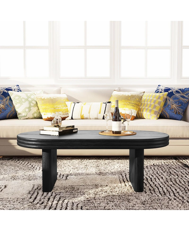 Streamdale Furniture Mid-Century Modern Oval Fluted Wood Coffee Table