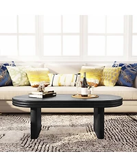 Streamdale Furniture Mid-Century Modern Oval Fluted Wood Coffee Table