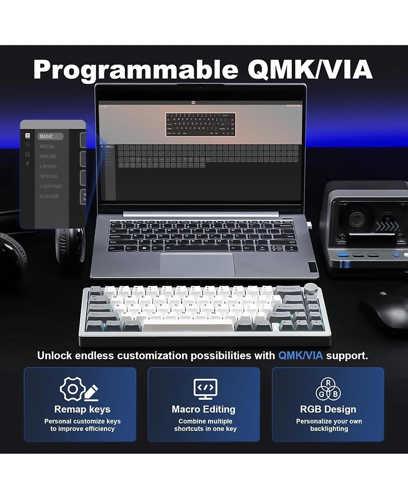 Lamicall AL68 60% Knob Tri-Mode Hot Swap Keyboard Cocoa Cream V2 Linear