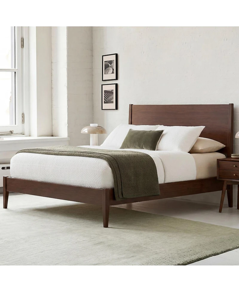 Streamdale Furniture Mid Century Modern Solid Bamboo Sled Platform Bed Frame Chocolate
