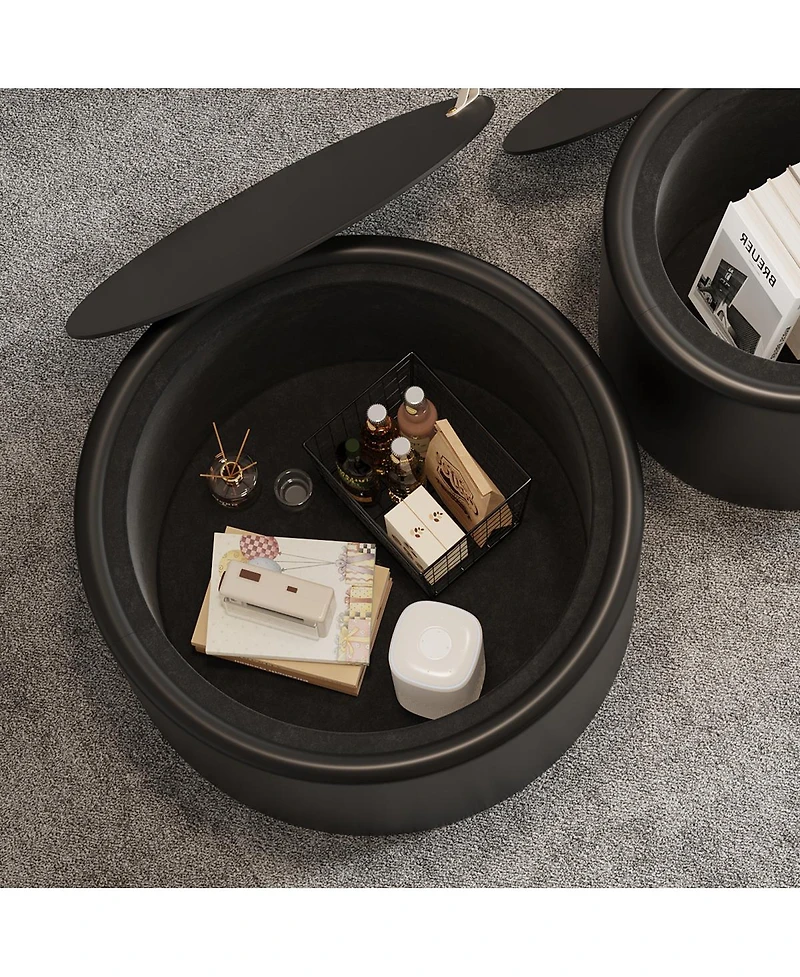 Streamdale Furniture Round Coffee Table with Tempered Glass Top and Hidden Storage