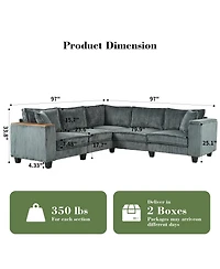 Streamdale Furniture 97'' Corduroy L-Shaped Corner Couch with Armrest Storage