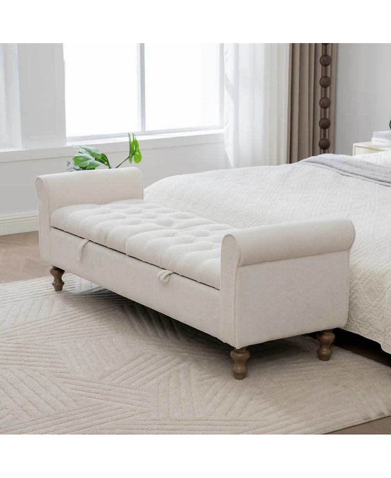 Streamdale Furniture 65.75'' Modern Upholstered Storage Bench with Double Lids